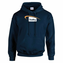 navy blue hoodie with half destiny logo